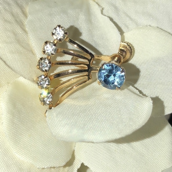 -Gold & Blue stones earrings with screw backs - Picture 1 of 8